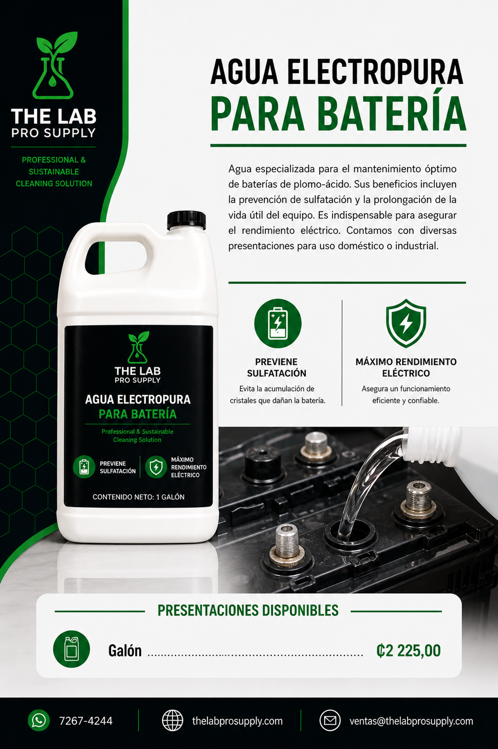 Agua Electropura para Batería