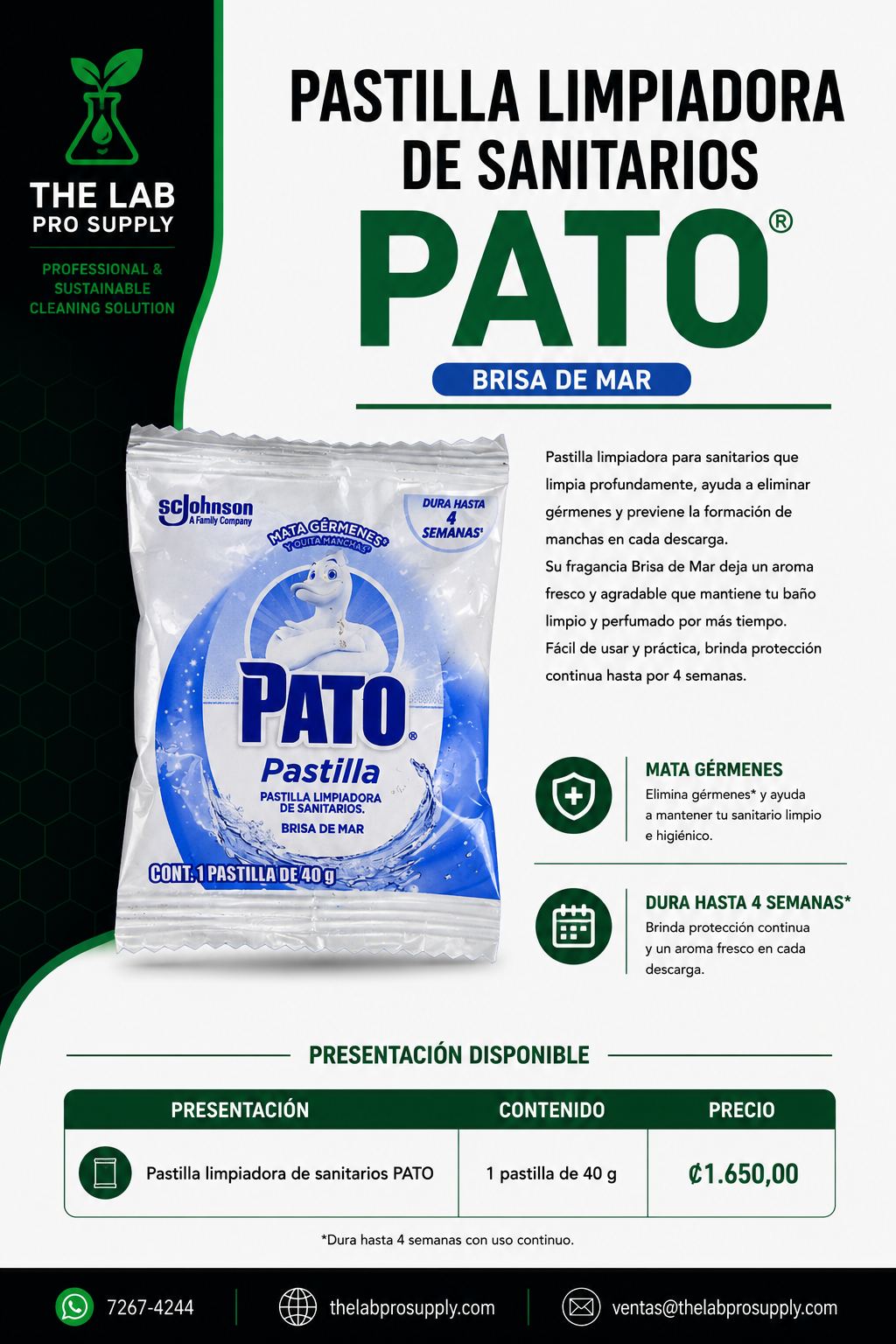 Pastilla Limpiadora de Sanitarios PATO® Brisa de Mar 40g